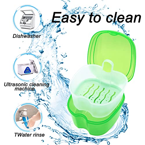 Keedolla Denture Cups for Soaking Dentures, Denture Cleaning Case Retainer Container Mouth Guard Bath Box Holder Case with Brush for Night Guard, Gum Shields and Dental Appliances - color: Green
