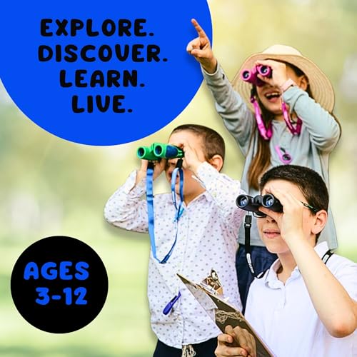 Living Squad Kids Blue Binoculars 8x21 - Kids Age 3-12, Shock Proof Compact Binoculars Set with High Resolution Optics Toys for Bird Watching, Stargazing, Hunting, Hiking, with Case, Neck Strap