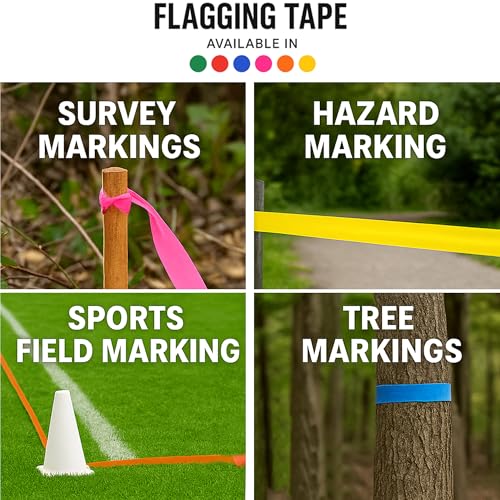 SINGHAL 5 Pack Orange Flagging Tape, 1" x 750 ft Length – Highly Visible Survey Tape for Marking & Barricading | Non-Adhesive Trail & Tree Marking Tape