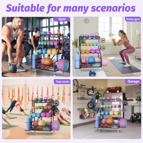 Dumbbell Rack for Home Gym, 490 lbs Weight Storage Rack with Wheels & Hooks | Heavy-Duty 490 lbs Weight Capacity,Easy Mobility with Locking Wheels,All-in-One Fitness Equipment Storage