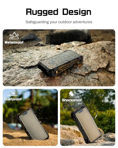 GOODaaa Solar Power Bank 24000mAh, Portable Charger with 4 Built-in Cables, Fast Charging 5 Outputs 2 Inputs Battery Pack, Thermometer & SOS Flashlight for iPhone 17/16, Samsung, All Cell Phones - color: Deep Black