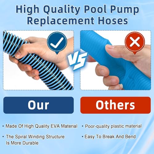 2 Pack 1.5" 6 Ft EVA Pool Hoses with Hose Adapter Type B 1.25" to 1.5" Conversion for Above Ground Pools 1 1/2 Professional Pump Hoses Heavy Duty Filter Connect Hose for Saltwater System (Blue) - color: Blue-black
