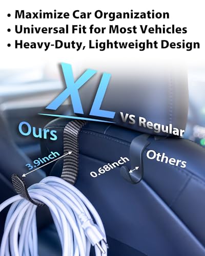 XL Hard Hat Holder for Truck, Carbon Fiber Style Headrest Hooks, 2PK | Extra-Large 7.3 x 5 in Design, 44 lb Capacity, Lightweight Nylon-Microfiber Construction - size: 2-Pack-Carbon Fiber Style