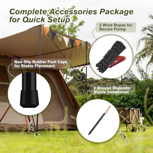 Tent Poles for Tarp,Aluminum Alloy Tarp Poles with Pegs & Reflective Ropes | Adjustable 4-Section Canopy Poles Set, 78" x 0.86", Lightweight Telescoping Tarp Poles for Camping, Hiking, Backpacking