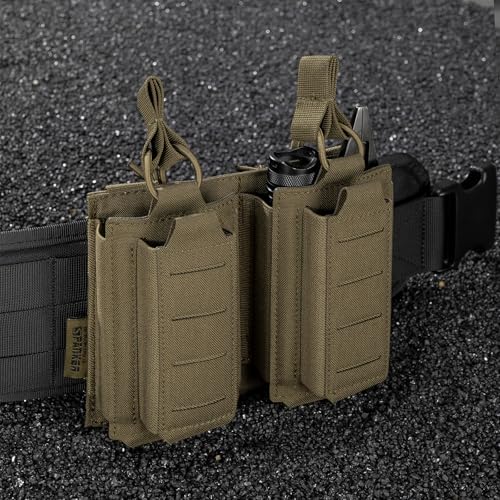EXCELLENT ELITE SPANKER Tactical Open-Top Single/Double/Triple Molle Mag Pouch for Pistol Mag Pouch Tactical Bag Accessories Holder - color: Double-Ranger Green