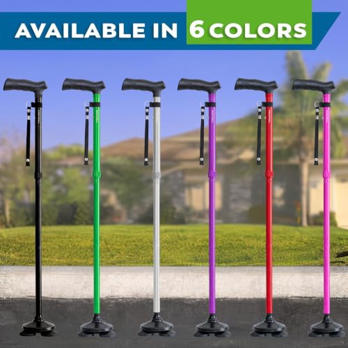 HONEYBULL Walking Cane for Men & Women, Foldable Free Standing Cane | Adjustable Height, Collapsible Design, Heavy-Duty, Pivot Base for Stable Support, Ergonomic Handle - color: Black