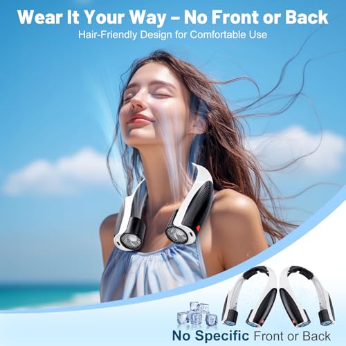 Portable Neck Fan with 6 Powerful Speeds, 8000mAh Battery Rechargeable Fan - color: Black-White