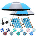 2 Pack Beach Umbrella with 360 Universal Clamp, UPF50+ Umbrella Outdoor Patio Sun Protection for Chairs, Beach &Patio Use (Not Include Chair) - color: Sky Blue/Silvery