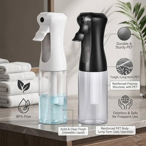 VIGOR PATH 200ml Continuous Mist Spray Bottle for Hair Plants and Skin Care - size: 6.7 oz - Black/White - 1 Pack