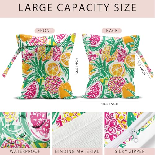 Wet Bag, 4Pcs Wet Dry Bag Set, Reusable Waterproof Bags with Citrus & Tropical Fruit Patterns for Women, Great for Beach Getaways & Travel - color: Citrus & Tropical Fruit