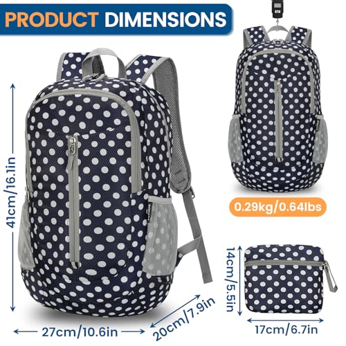 ZOMAKE Lightweight Packable Backpack 25L, Foldable Hiking Daypack - color: Blue, White Polka Dot, size: 25L