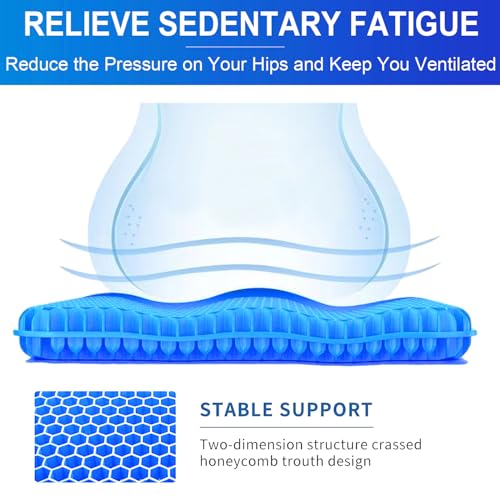 2" Extra Thick Gel Seat Cushion for Long Sitting Pressure Relief - color: Blue, size: Extra Thick - 16.5×14.5×1.96inch