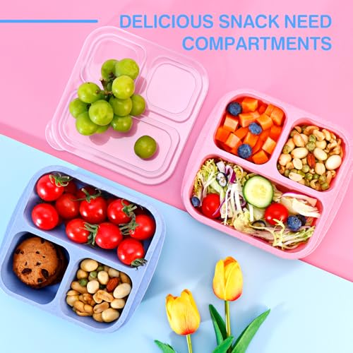 Rinwoc Bento Box [Portion Size], 9 Pack Snack Containers with 3 Compartments for Meal Prep & On-the-Go [School, Travel], Lunchable Container Reusable and BPA-Free - size: Small (Pack of 3)