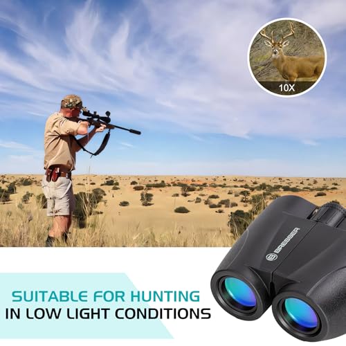 BRESSER 10x25 Binoculars for Adults and Kids, Folding Compact Binocular with Weak Light Vision, Lightweight Small Binoculars for Bird Watching, Travel, Concerts, Hunting, Hiking, Black - color: Black