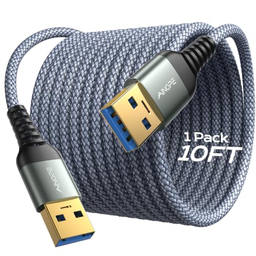 AINOPE USB to USB Cable, 10FT*1Pack USB 3.0 A to A Male to Male Cable [Never Rupture] Double End Type A Cord for Data Transfer, Compatible with Hard Drive Enclosures, Laptop Cooler, KVM, DVD Player - color: Grey, size: 10FT