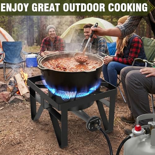 BESTFIRE 200,000 BTU Heavy-Duty Propane Burner – Outdoor Stove with 0-20Psi Adjustable Regulator & Black Hose – Ideal for Home Brewing, Turkey Frying, Camping & Backyard Cooking - style: Heavy-Duty Single