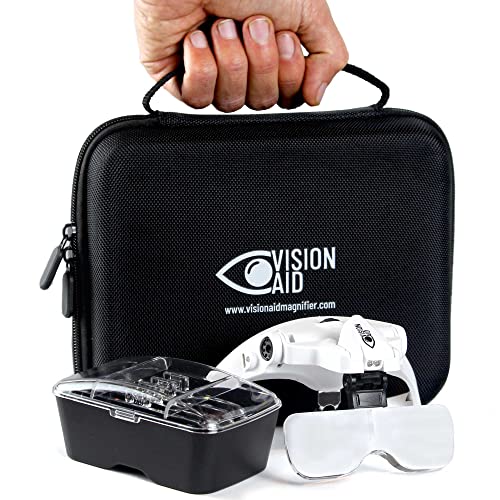Vision Aid Magnifying Glasses with LED Light, 5 Lenses, Headband, Storage Case | Hands Free Lighted Head Mount Magnifier for Hobby Crafts Macular Degeneration Cross Stitch Diamond Painting Close Work - style: USB Rechargeable - Expert Set
