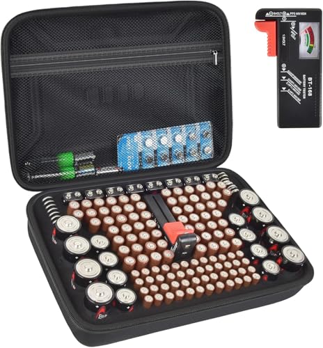 PAIYULE Battery Organizer Storage Case Box with Tester Checker, 220+ Batteries Holder Bag fits for AA AAA AAAA 9V C D Home Garage Container (Fits 220+ Batteries)