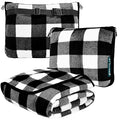 PAVILIA Travel Blanket Pillow, Soft Airplane Blanket 2-in-1 Combo Set, Plane Blanket Compact Packable, Flight Essentials Car Pillow, Travelers Gifts Accessories, Backpack Strap, 60x43 Checker White - color: Checker White