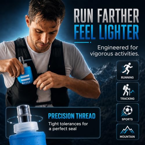 FITLY Soft Flask - Shrink As You Drink Soft Water Bottle for Hydration Pack - Folding Water Bottle Ideal for Running, Hiking, Cycling, Climbing & Rigorous Activity - color: Blue, size: 5 Ounces