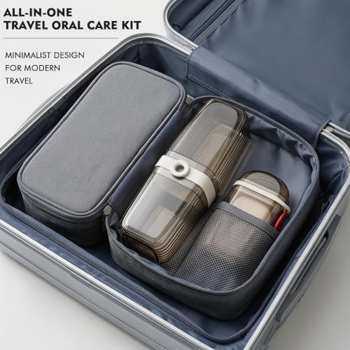 Toothbrush Travel Case Kit 6 in 1 Toothbrush Holder and Rinse Cup TSA Approved Portable Toiletry Organizer for Business Trip Traveling Gym Camping,Includes 2 Cups, Soap Case & 2 Brush Covers