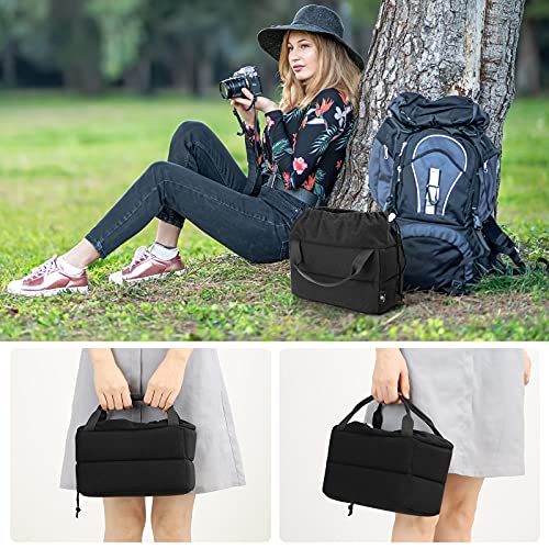 Koolertron Shockproof Camera Photo Bag for SLR TLR Camera Insert Partition Padded Case,Can be Put Directly Into the SLR Camera Bag With Freely Adjustable Compartment - color: Black with Straps