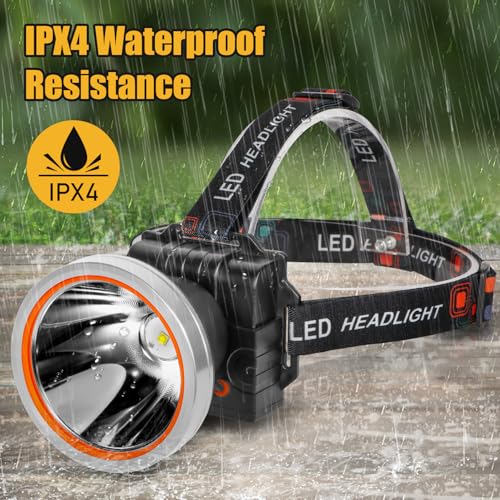 Lokilo Ultra-Bright LED Headlamp,High Lumen Rechargeable and Waterproof Headlight with Adjustable Headband for Night Work and Outdoor Use (Silver-Yellow Light) - color: Silver-Yellow light
