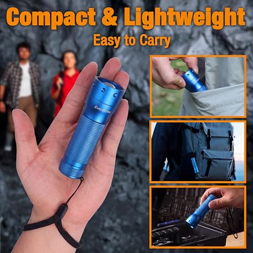 EverBrite Mini Flashlight, Zoomable 350LM LED Flashlight, Blue | Small, 3 Light Modes, Zoomable Beam, 3 AAA Batteries Included, Wrist Strap, Home, Camping & Emergency Use, Holiday Gifts - color: Blue, size: Small