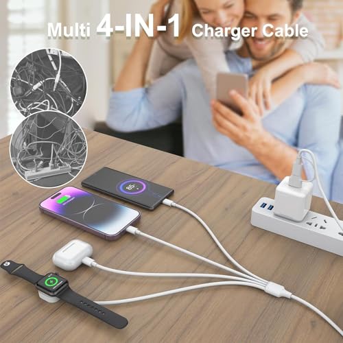Travel 3M/10FT USB C Multi 6-in-1 Fast Charging iWatch Charger Cable,USB A/USB C Apple Watch Charger+Lightning*2+Type C Cord Combo for Smart Watch Series9 8 7 6 5 SE/iPhone15 14 13/Samsung/iPad/Huawei
