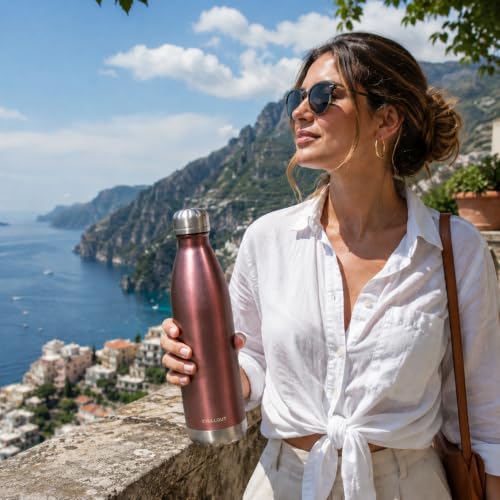 CHILLOUT LIFE 25oz Insulated Stainless Steel Water Bottle, Leak Proof - color: Rose Gold