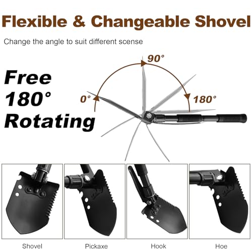 Folding Camping Shovel, Carbon Steel Multi-Tool Survival Shovel for Outdoor, Emergency, Hiking, Car Off-Road (Black) - color: Black