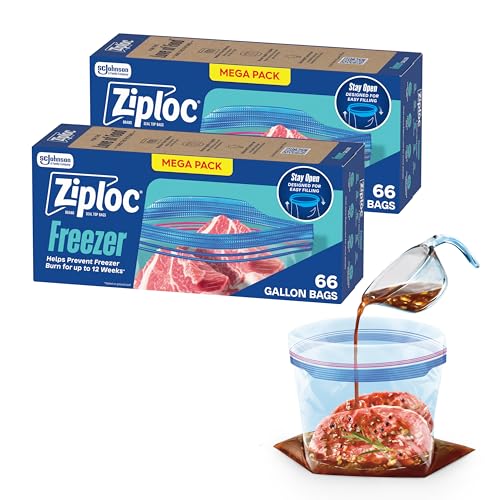 Ziploc Gallon Food Storage Freezer Bags, 132ct Total, Stand-Up Bottom, Easy to Fill, 66 Count, 2 Pack, 132 Total - size: 132 Count