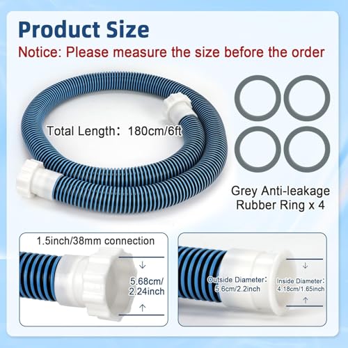 2 Pack 1 1/2 Pool Hose for Above Ground Pool 6ft Pump Replacement Hoses 1.5" EVA Heavy Duty Swimming Pool Hose for Above Ground, Filter Pumps, Saltwater Systems and Sand Filters (Blue) - color: Blue
