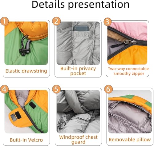 Down Sleeping Bag with Pillow,Ultralight and Compact - color: Orange, size: Regular 20°F