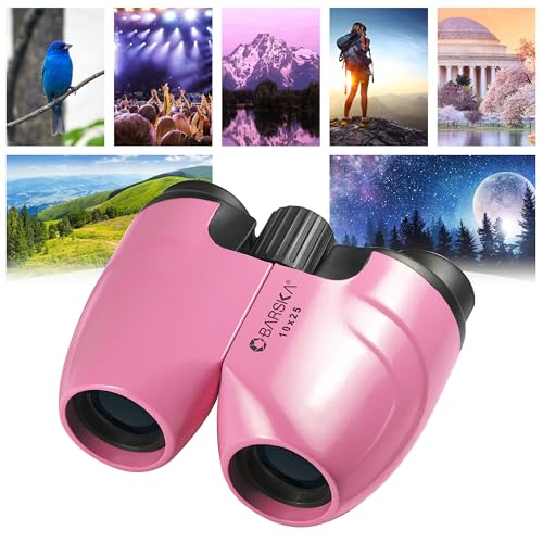 Barska Colorado 10x25 Compact Binoculars – Lightweight Pink Binoculars with BK-7 Porro Prisms, Fully Coated Optics, Center Focus, Ideal for Hiking, Bird Watching & Travel