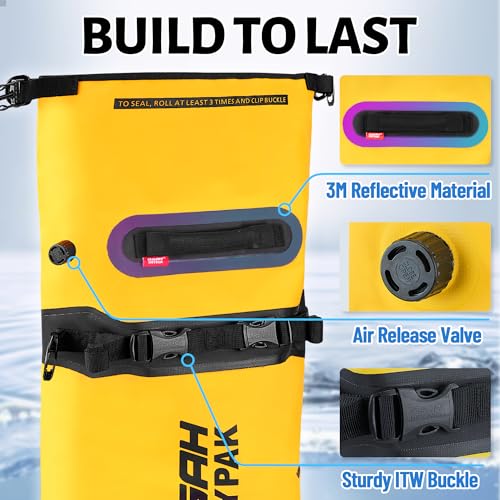 OSAH DRYPAK 25L Waterproof Dry Bag - Motorcycle Luggage Tail Bag with Straps for Back Seat, Roll Top Lightweight Waterproof Backpack Sack for Travel, Swimming, Boating, Kayaking, Camping and Beach - color: Yellow