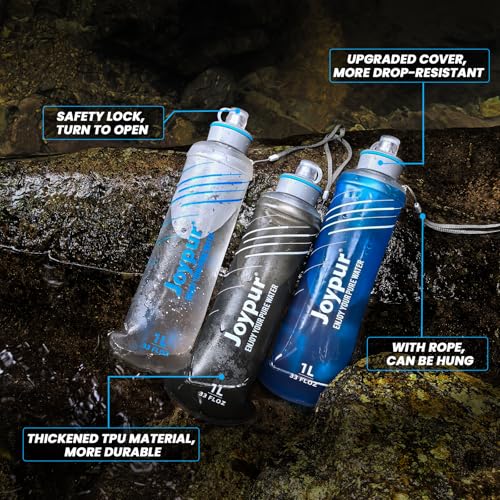 Water Filter Survival - Collapsible Water Bottle with Filter 0.01 Micron Squeeze Filtered Water Bottle 22oz for Hiking Backpacking Camping BPA-Free(Grey 650ml)
