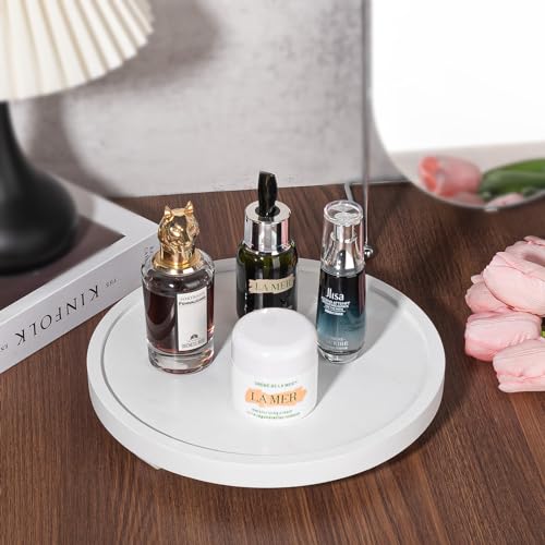 Round Decorative Tray Farmhouse Kitchen Decor Soap Dish, 10" White | Waterproof, Lightweight, Easy Clean, Wood Riser Pedestal Stand Accessories for Office Desk, Vanity, Counter, Sink - color: White, size: 10"