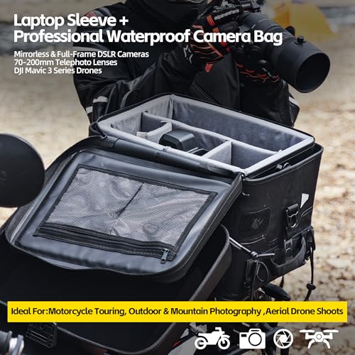 Rhinowalk Waterproof Motorcycle Tail Bag Combo – 36L Hard Shell Top Case with 22L Shockproof Camera Insert for DSLR/Drone Gear – Modular Photography Luggage (MFT2301) - style: Camera Bag Combo Mft2301