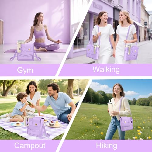 Crossbody Bag for Stanley Cup Purse, Outdoor Portable Water Bottle Holder with Adjustable Shoulder Strap - color: Purple