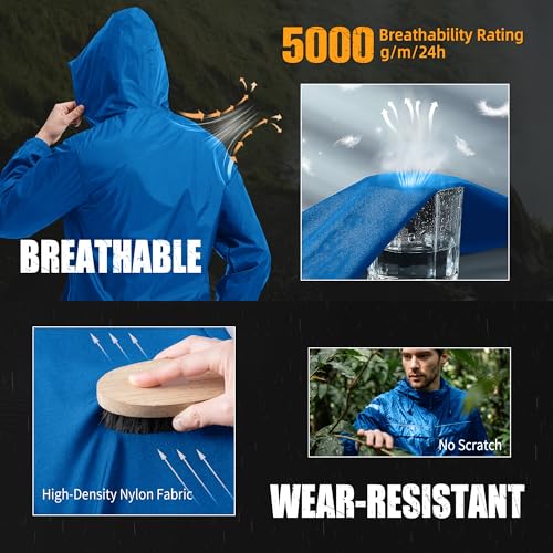 ZITY Mens Rain Jacket with Lining Waterproof Lightweight Rain Coats Packable Hooded Windbreaker for Hiking Golf Cycling - color: Blue, size: Medium