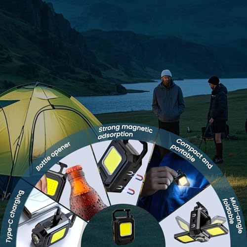 MAKDAK 2PC Cob Keychain Work Light EDC Rechargeable Foldable Keychain Flashlight,Bottle Opener,for Camping,Car Repair,Hiking,Repairing,Power Outrage,Pet Walking,Emergency - style: 2PC