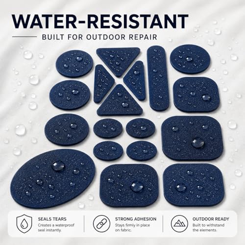 Self Adhesive Fabric Repair Patches for Clothes, Precut Multi-Shape Polyester Patches for Jackets & Gear, Waterproof Stick-On Repair Sheet 3.94 x 7.09in (Navy Blue) - color: Navy Blue