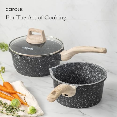 Carote Nonstick Granite Cookware Sets 8 Pcs Stone Cookware Set,non stick frying pan set, pots and pans set (Granite, induction cookware) - color: Classic Black, size: 10 Piece