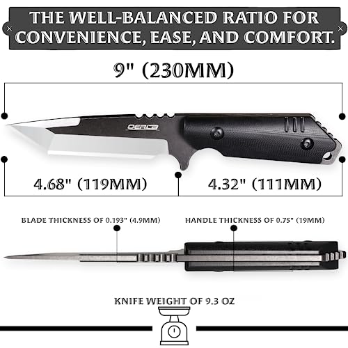 OLX-004 Tactical Survival Knife with Kydex Sheath, Outdoor Fixed Blade with Belt Clip, 420HC Steel Blade Camping Knife with G10 Handle