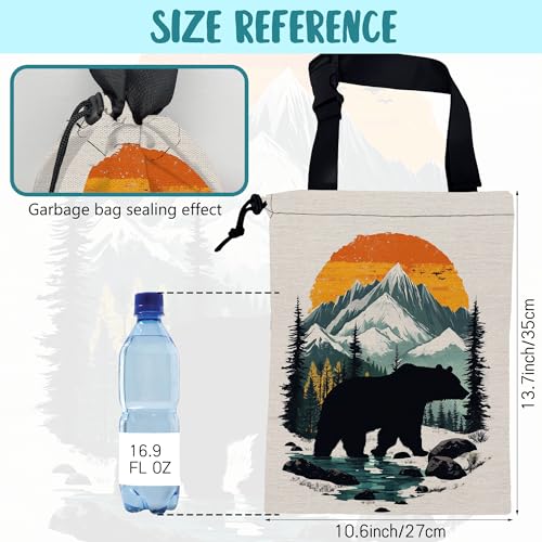 Black Bear Car Garbage Bag Mountain Orange Sunset Drawstring Car Trash Bag Hanging for Back Seat with Adjustable Buckle Canvas Vehicle Trash Can Easy-to-Install - color: Black Bear