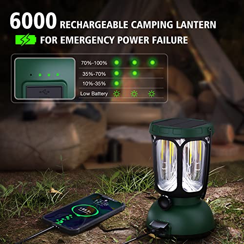 Raynic 6000 LED Camping Lantern, 650LM Hand Crank Solar Battery Powered Rechargeable Lantern, Emergency Lights for Home Power Failure, Hurricane, USB Cable Included - size: GREEN