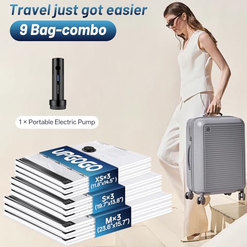 UPGOGO Travel Vacuum Bags for Luggage with Portable Electric Pump,Vacuum Seal Bags for Clothing,Packing Cubes Compression,Cruise Ship and Travel Essentials(Combo 9 Pack) - size: 9 Combo