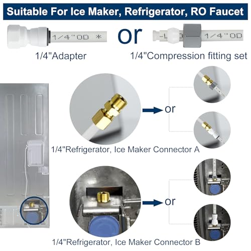 Ice Maker Refrigerator Water Line Kit, Brass T Valve 32.8ft 1/4" OD Tubing - style: B-32.8ft +T Adapter