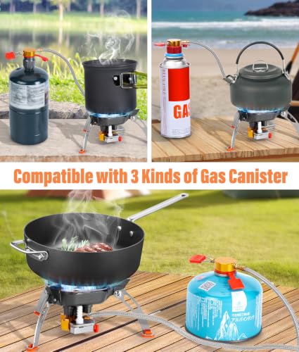 WADEO 7200W Windproof Camp Stove, Camping Gas Stove with Piezo Ignition | Backpacking Stove, Portable Camping Stove for Outdoor Camping, Backpacking, with Two Fuel Canister Adapter, Carry Case